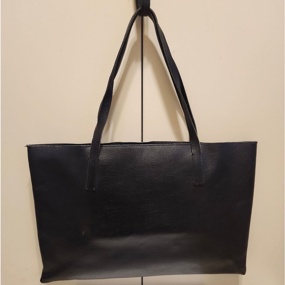 Mark & Graham Black Pebbled Leather Tote Bag Made In Italy "Quiet Luxury" $295